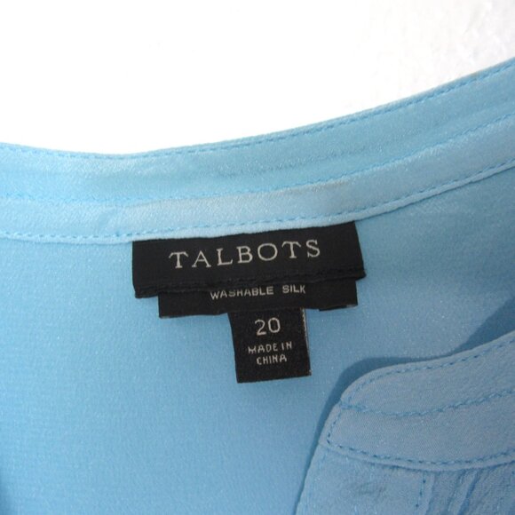 Talbots Sz 20 Solid Light Blue 100% Silk Tunic Blouse Top Pintuck Henley Button - Picture 4 of 9